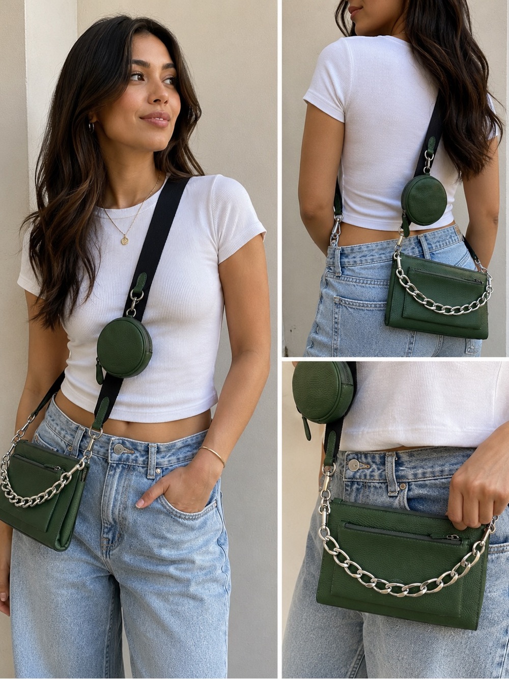 Coach Green Pebbled Leather Crossbody + Coin Pouch